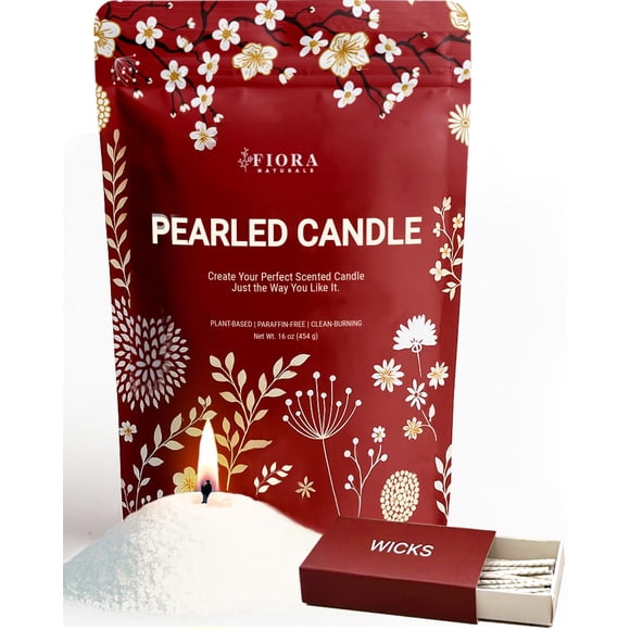 Kit para hacer velas Fiora Naturals, cera perlada en arena 1 kg + 20 mechas