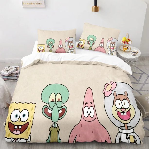 SpongeBob SquarePants Anime Bedding Set,Kids Bed Comfortable Bed Set Twin King, SpongeBob 3D Children'S Anime Bed Sheets