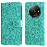 Funda Tipo Cartera Foxdock Para Xiaomi Redmi A3 , Diseño Girasol En Relieve, Cuero Pu, Cierre Magnético, Soporte Y Tarjetero