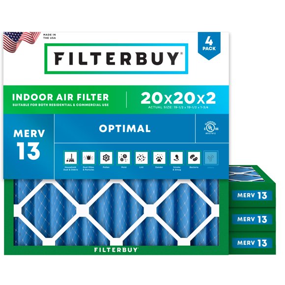 Filtro de aire Filterbuy 20x20x2 MERV 13 Optimal Defense (paquete de 4)