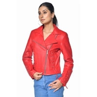 Chaqueta Cuero Genuino Cordero Sharo Puntada Cruzada