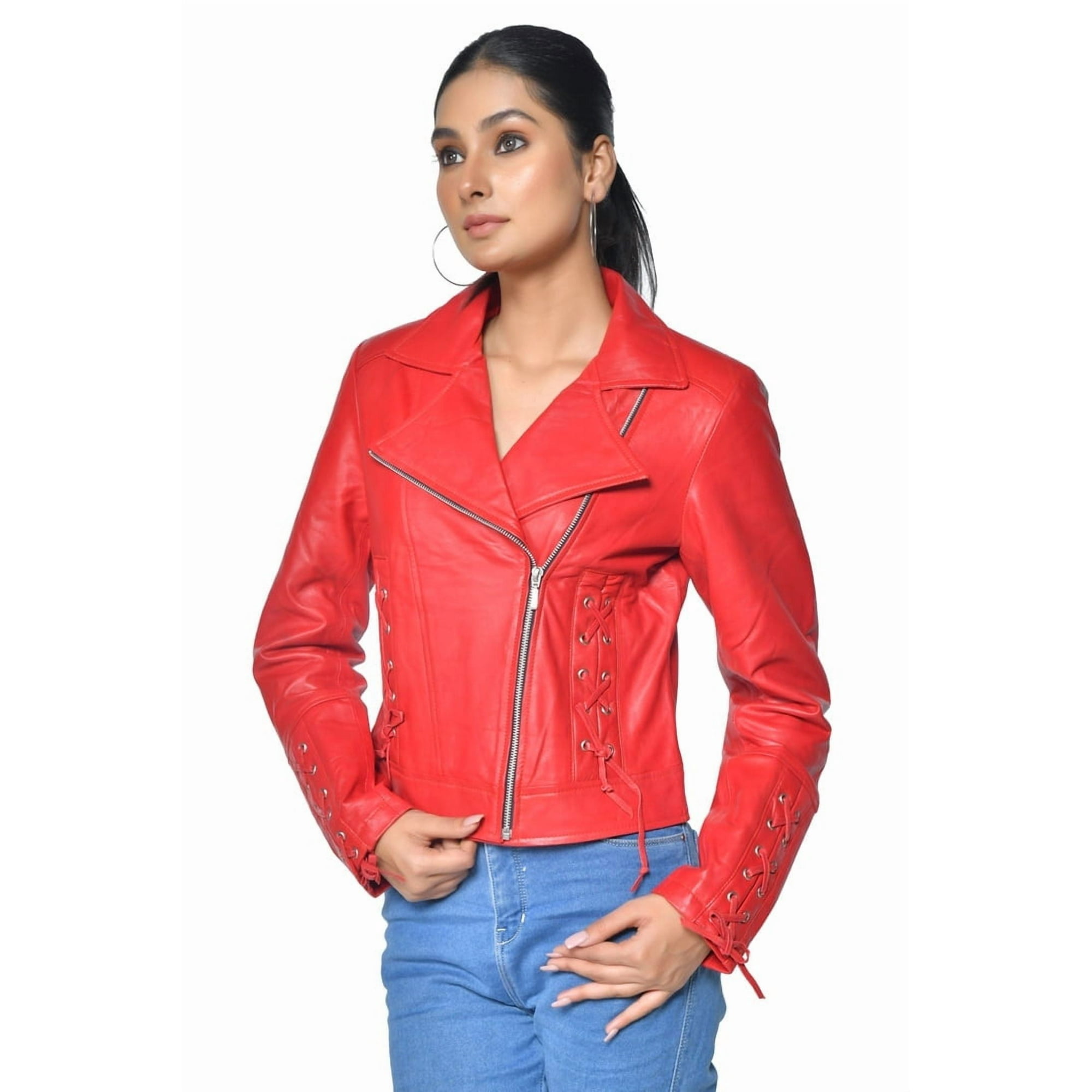 Chaqueta Cuero Genuino Cordero Sharo Puntada Cruzada