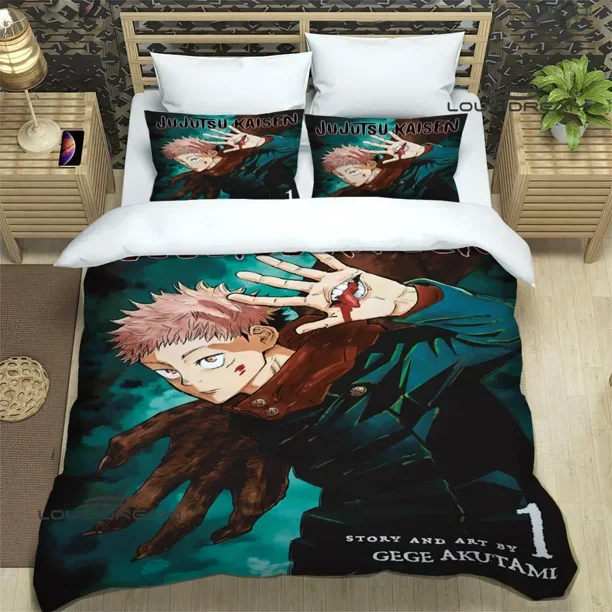 v1929 Bed Sheets Jujutsu Kaisen Cartoon Bedding Sets exquisite bed supplies set duvet cover bed comforter set bedding set luxury birthday gift 3-Piece Bedding Set (1 Duvet Cover + 2 Pillow Shams) Bed