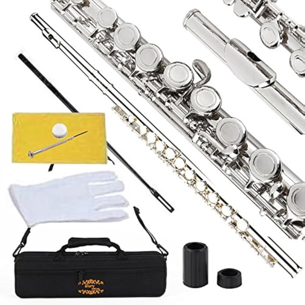 Flauta en C con orificio cerrado Flute Glory con funda, varilla de afinación y tela