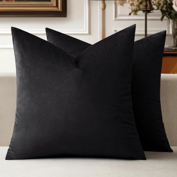 Fundas de almohada MIULEE de terciopelo de 45 x 45 cm, 2 unidades, color negro