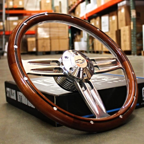Volante Newworldmotoring 36 cm Madera Pulida con Botón de Claxon Bowtie
