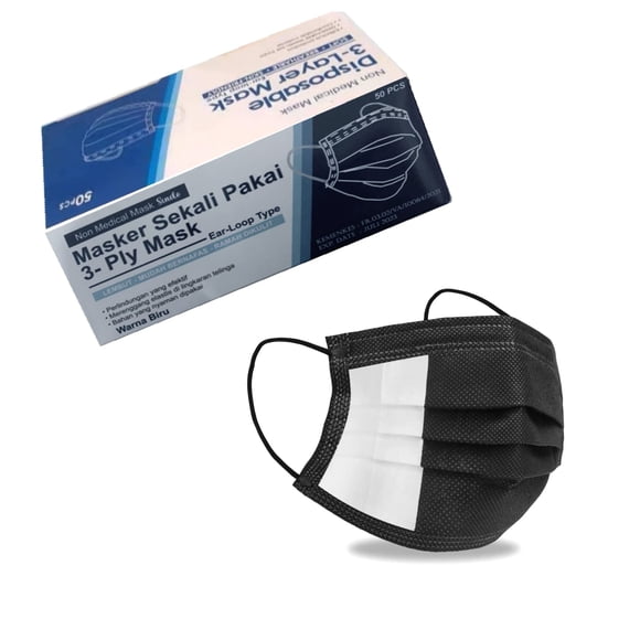 Mascarilla desechable Cekaso con filtro de 3 capas, 50 unidades, color negro