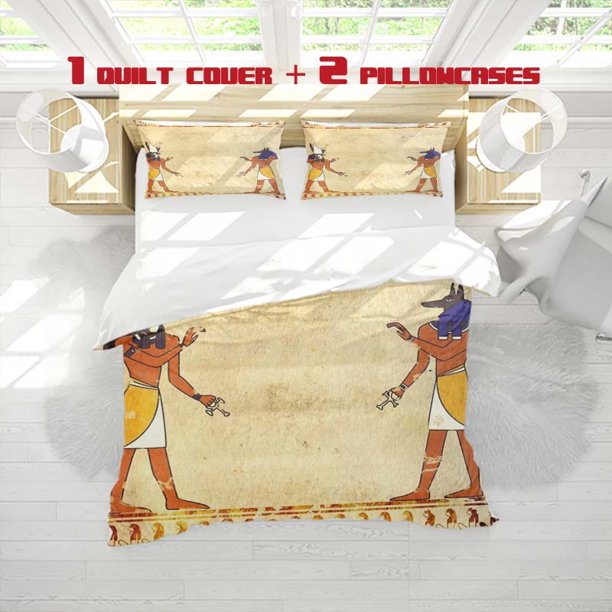 3pcs Egyptian Mural Print Three Piece Bedding Set Soft Duvet Cover And Two Pillowcases
