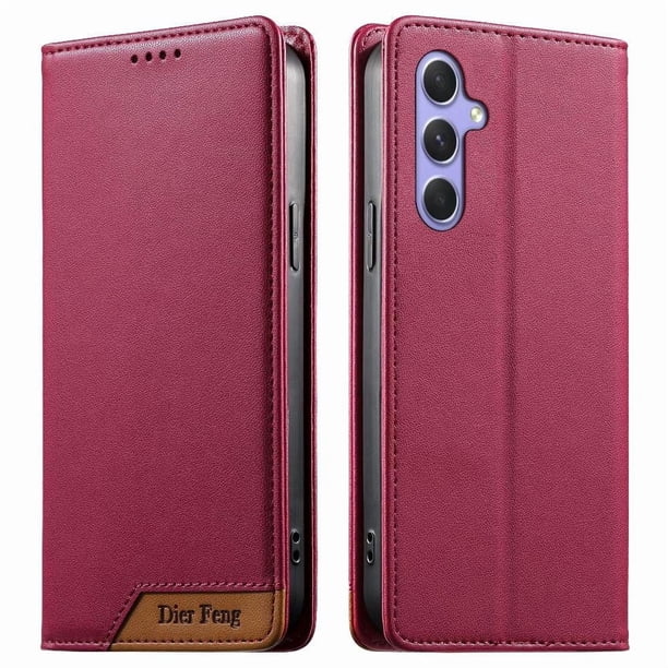 Funda Tipo Cartera de Cuero Sintético para Samsung Galaxy A54 5G Bloqueo RFID, con Ranuras para Tarjetas y Bolsillo para Efectivo, Cierre Magnético Fuerte Rojo