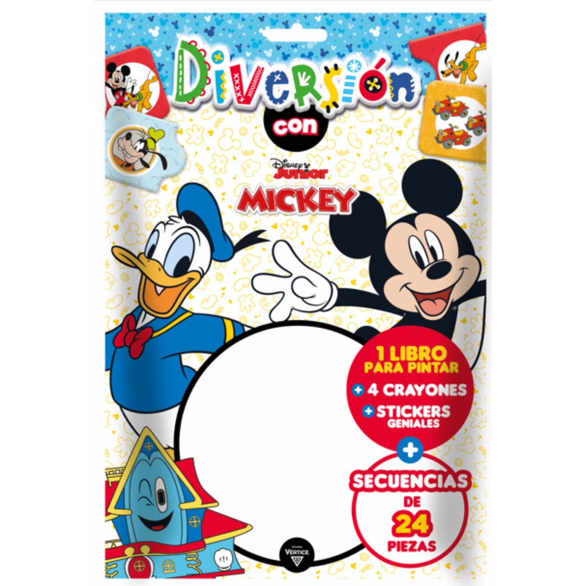 Libro Para Pintar + 4 Crayones + Secuencia De Piezas Mickey Vertice