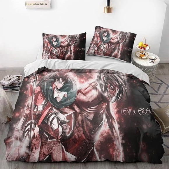 Att-ack on Gi-ant Eren L-evi Ani-me Soft 3D Pri-nted Du-vet Cover -Bedd-ing Set with Co-mforte-r Cover-
