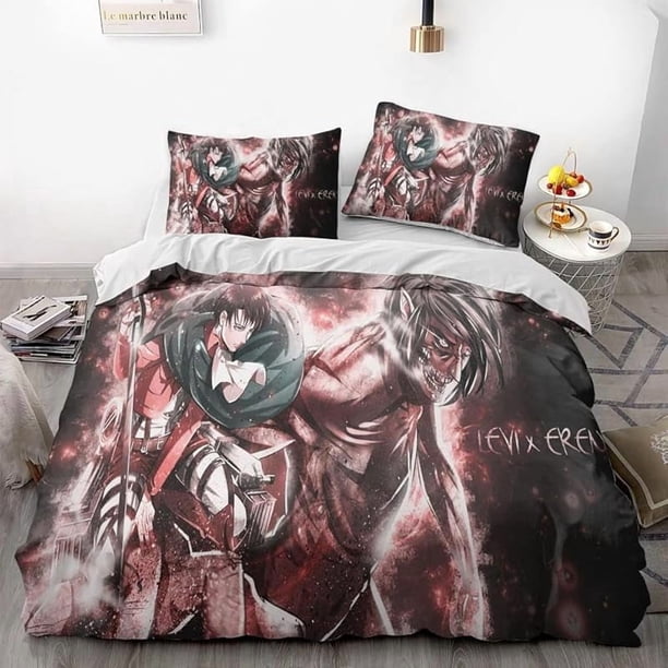 Att-ack on Gi-ant Eren L-evi Ani-me Soft 3D Pri-nted Du-vet Cover -Bedd-ing Set with Co-mforte-r Cover-