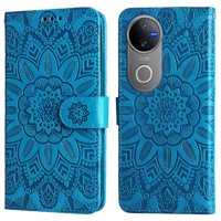 Funda Tipo Cartera Foxdock Para Vivo V50 , Diseño Girasol En Relieve, Cuero Pu, Cierre Magnético, Soporte Y Tarjetero