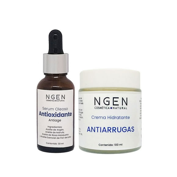 Serum Facial Antioxidante y Crema Antiarrugas con Ácido Hialurónico