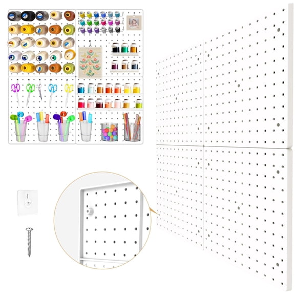 Peg Board FZK, paquete de 4 unidades, tablero perforado de plástico blanco, ABS, 60 x 60 cm