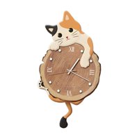 Magideal - Reloj De Pared Con Diseño De Gato, Silencioso, Moderno, Bonito, Con Péndulo, Decorativo, Para Habitación Infantil, Cocina, Dormitorio Y Decoración Del Naranja