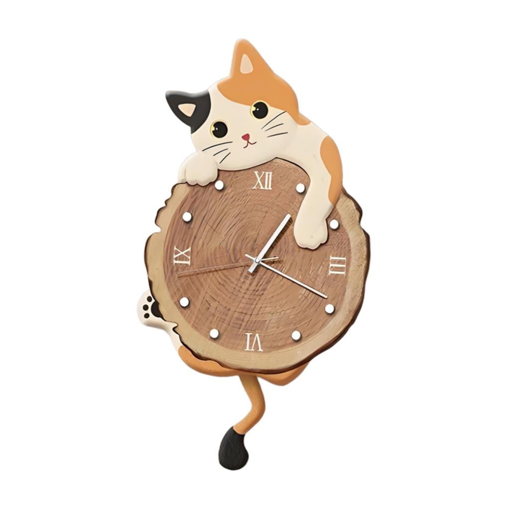Magideal - Reloj De Pared Con Diseño De Gato, Silencioso, Moderno, Bonito, Con Péndulo, Decorativo, Para Habitación Infantil, Cocina, Dormitorio Y Decoración Del Naranja
