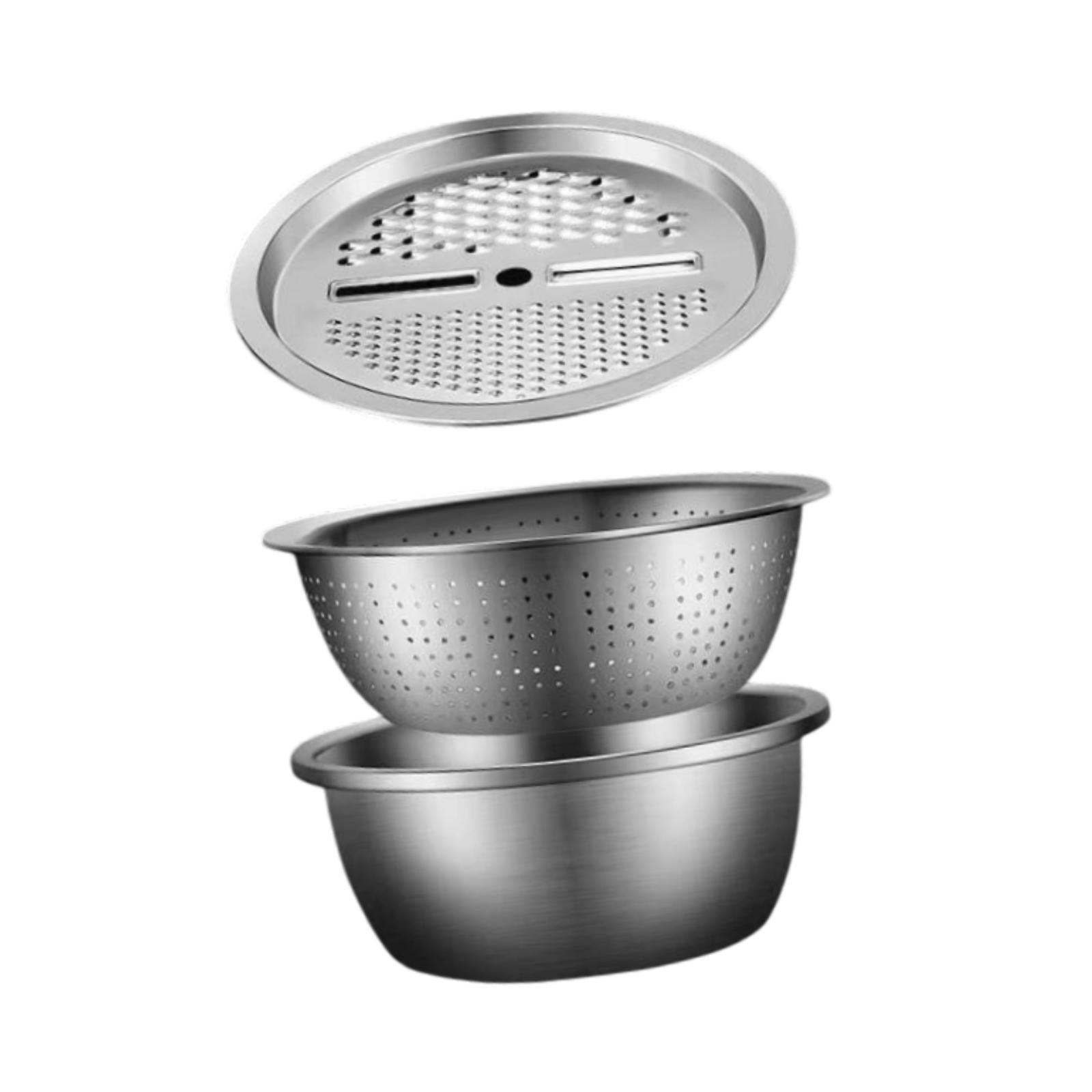 Magideal - Washbasin De Acero Inoxidable Multifuncional, Cesta De Drenaje, Rallador De Jengibre, Cortador De Vegetales, Rallador, Colador, Cesta De Drenaje De Aj 26 Cm