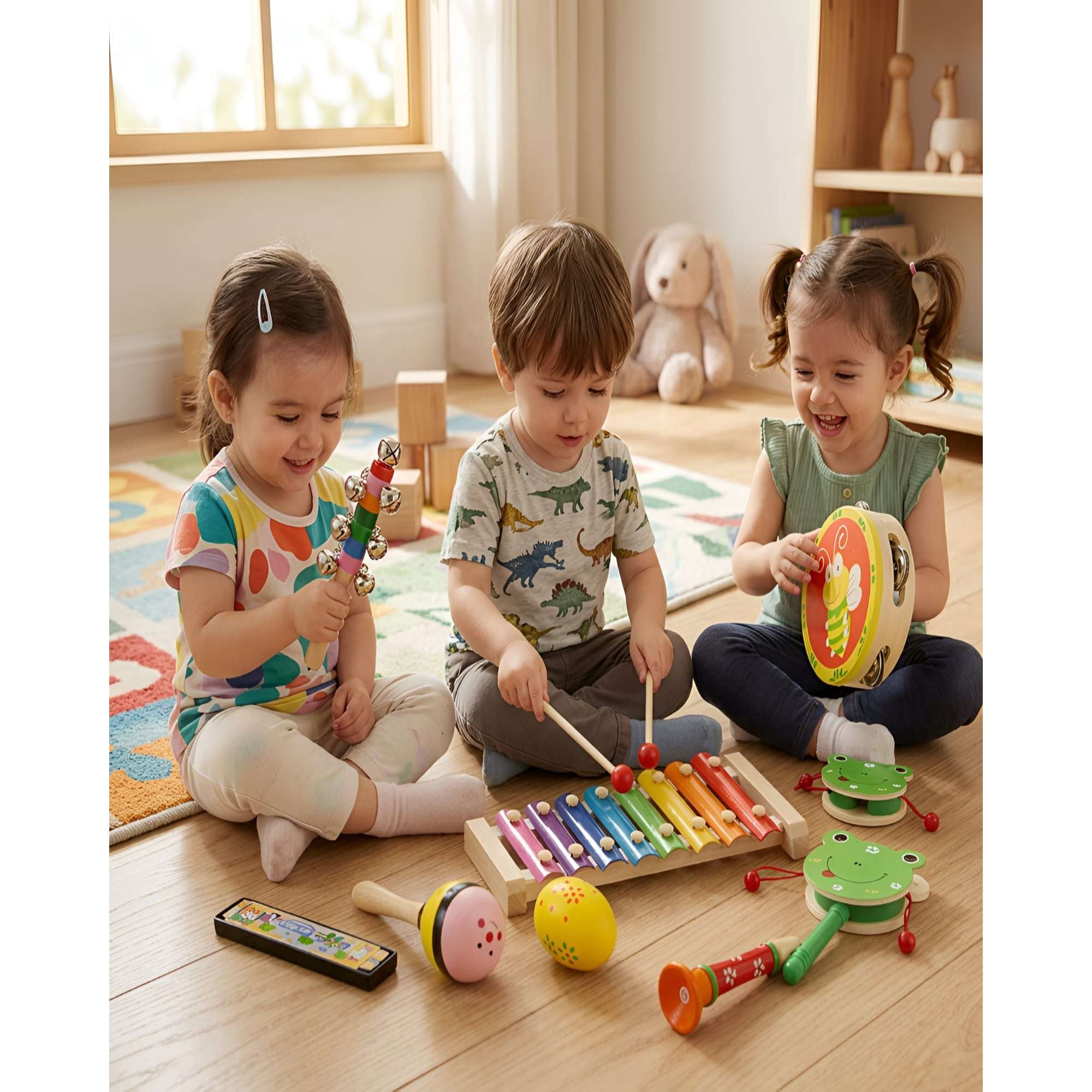Myl Todo Hogar - Set Instrumentos Musicales Madera Infantil Banda Didáctica 8 Pcs