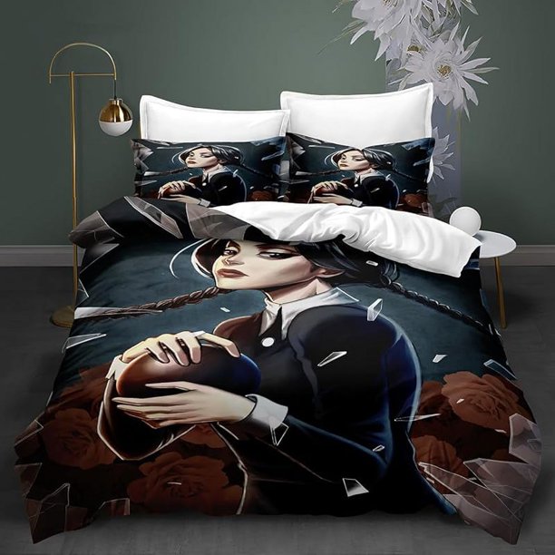 Bed- Duve-t Cov-er W-ednesday -Bedding S-ets Ad-dams 3D Pri-nted Lightwei-ght 3 -Piece Comfor-ter Sets 1 Duvet Co-ver and 2 Pillo-w Sha-ms for Boys Girls