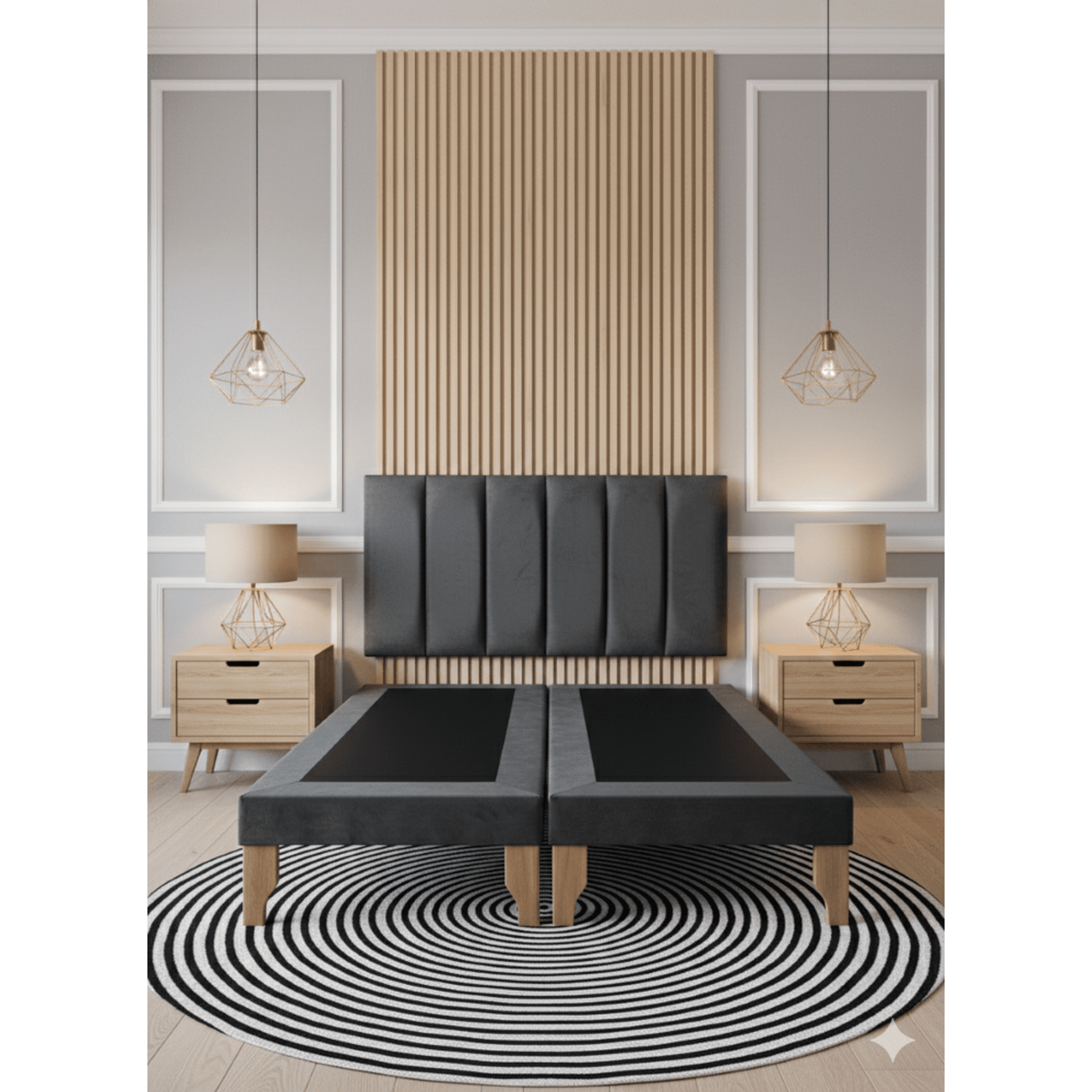 Muebles New - Cama Dos Plaza Lineal Gris Oscuro Felpa