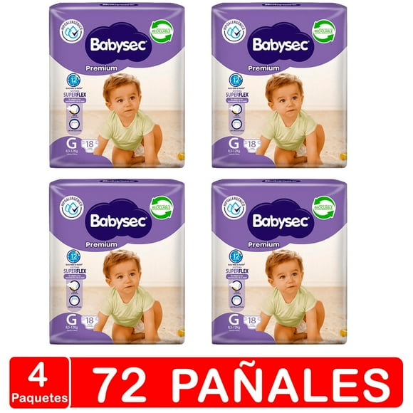 Pañales Babysec Premium Manga X4- Talla G -72 pañales