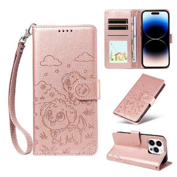 Funda Billetera FOXDOCK Compatible con iPhone 14 Pro Max, Diseño Perrito Tierno, Ranuras para Tarjetas y Soporte Plegable
