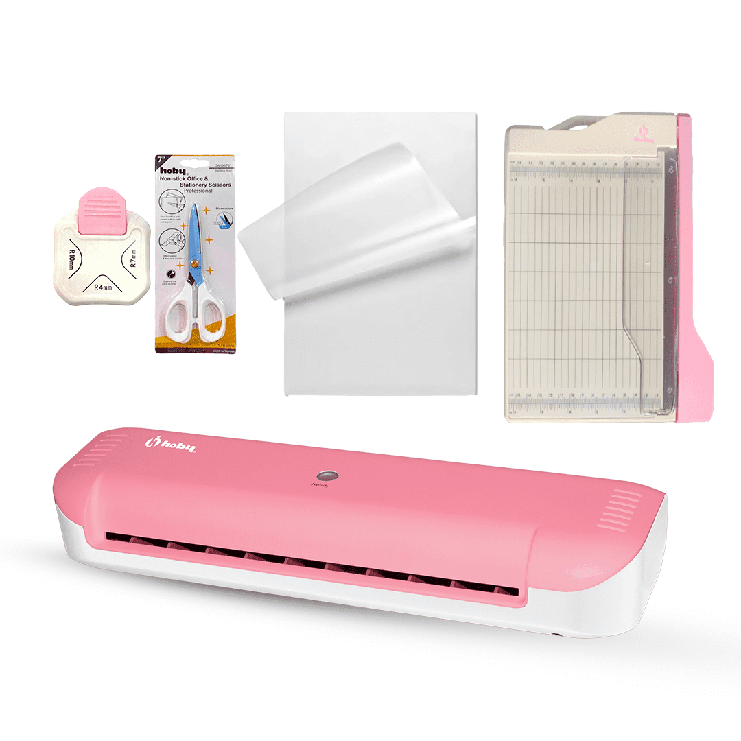 Hobypress - Kit Full Plastificadora Laminadora Rosa Hoby Premium A4