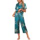 thumbnail image 1 of INSPIRE CHIC Pijama de Satén para Mujer Regreso a Clases Manga Corta Camisa Abotonada y Pantalones Capri con Cintura Elástica Ropa de Dormir M Verde Azulado con Flor de Albaricoque Naranja, 1 of 6