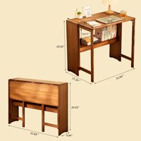 M&Ms - Bamboo Folding Desk,Space-Saving Computer Desk For Small Spaces, Foldable Study Table For Bedroom, Home Office, Dorm, Apartment (Brown)