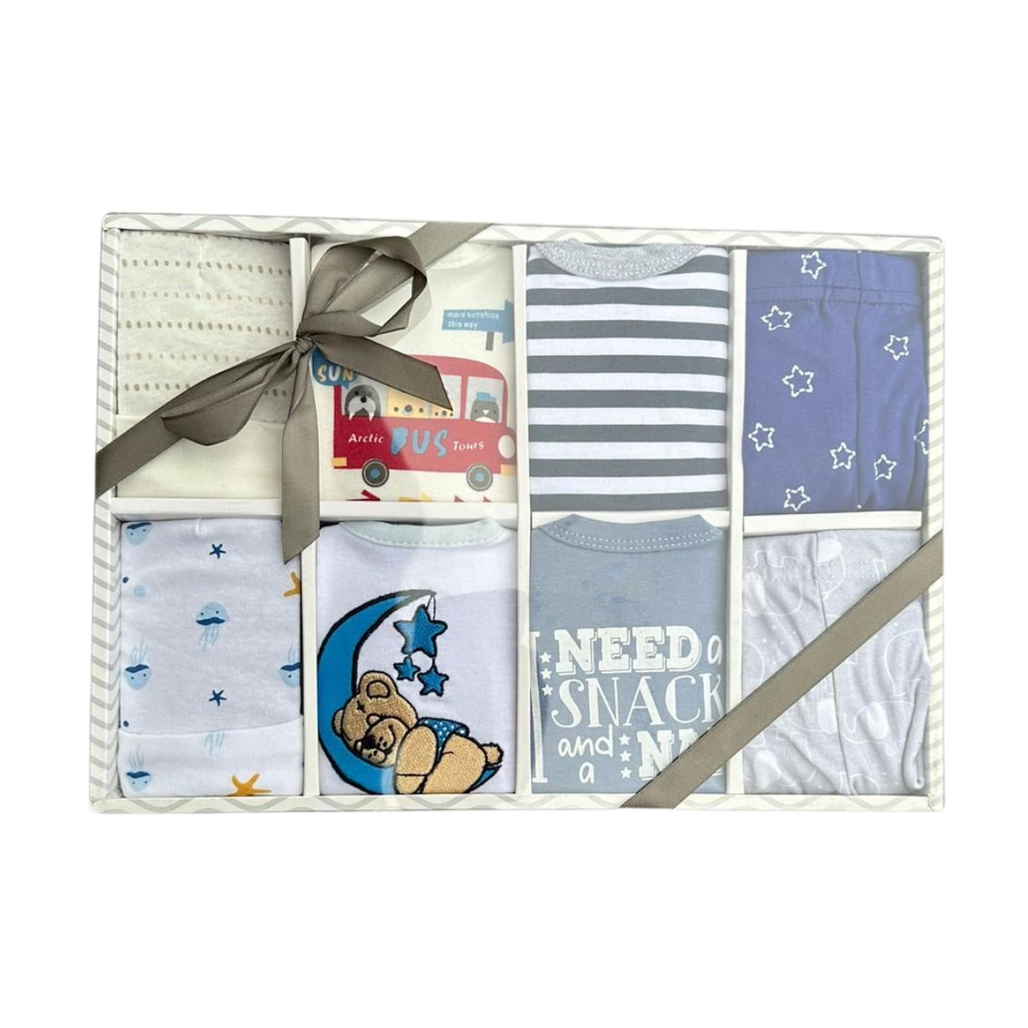 Kivara - Set Bebe Ajuar Recien Nacido En Caja Regalo 8 Piezas Niño Celeste 0-3 Meses
