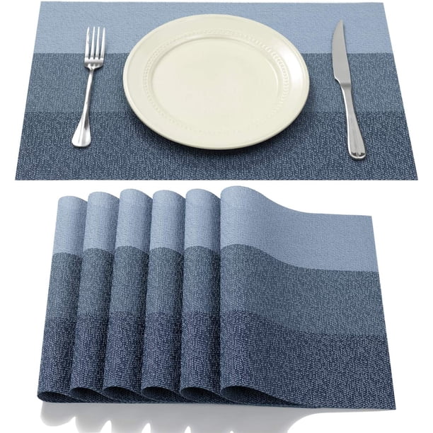 XmhyTop Juego de 6 Manteletes Individuales para Mesa, Hechos de PVC Resistente, Antideslizantes y Termorresistentes, Ideal para Hogares, Restaurantes y Cocinas, Estilo W, 45*30cm, Azul