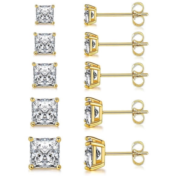 Pendientes de botón MDFUN chapados en oro, tamaños 3 mm‑7 mm, juego de 5 pares
