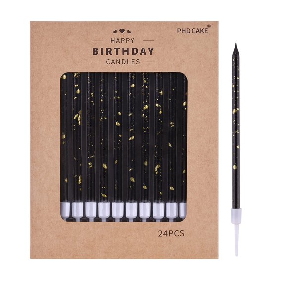 Velas PHD CAKE 24 uds negro y dorado 14 cm finas