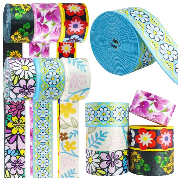 Cintas de nylon con flores de 3,8 cm Grosun – 6 rollos