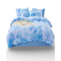 Gran Sol - Plumón Cubrecama Chiporro Peludo Grueso 2 Plazas Celeste Jaspeado