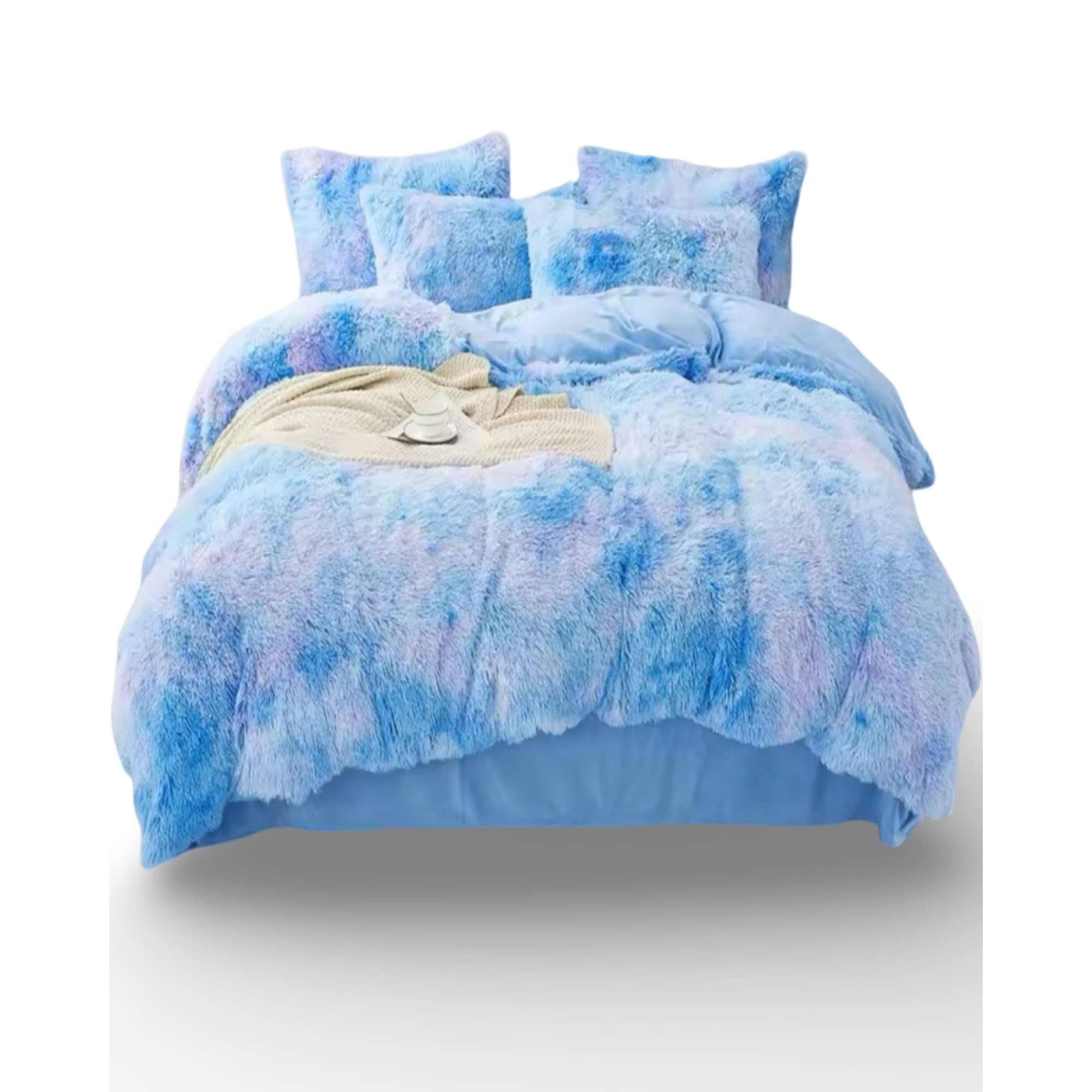 Gran Sol - Cubrecama Cubrecama Chiporro Peludo Grueso 2 Plazas Celeste Jaspeado