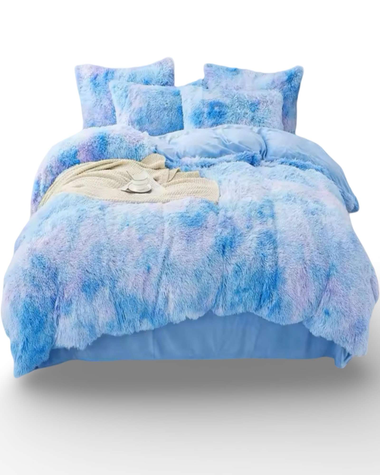 Gran Sol - Plumón Cubrecama Chiporro Peludo Grueso 2 Plazas Celeste Jaspeado