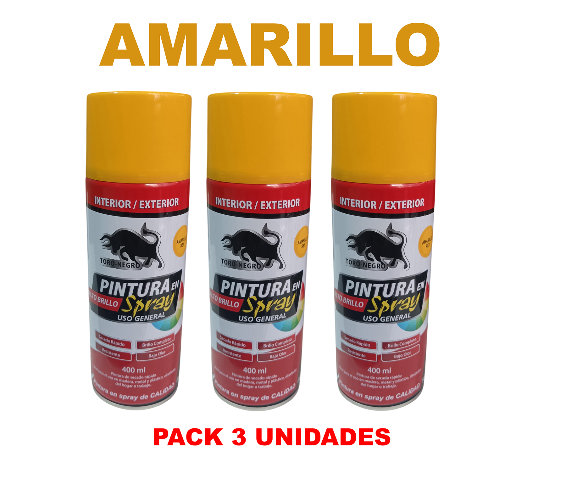 Toro Negro - Pintura En Spray Pack 3 Unidades Color Amarillo