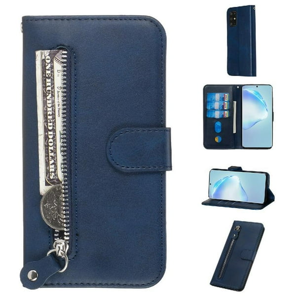 Funda con Cremallera para Samsung Galaxy S20 Plus, Carcasa Cartera de Cuero PU con Soporte y Tarjetero