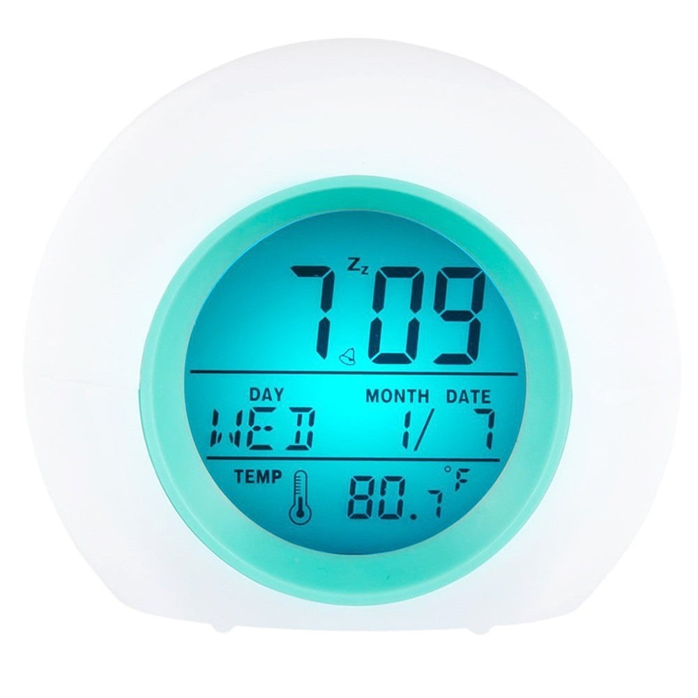 Xusx111 - Reloj Despertador Digital Para Niños, Con Luz Nocturna De 7 Colores, Pequeño, Para Niños Y Niñas, Para Despertar En El Dormitorio, Junto A La Cama, Baterías, Cable De Alimentación (azul, Bat