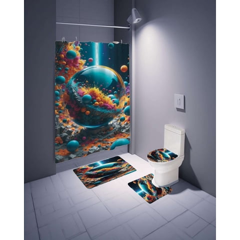 Mylhogar - Juego 5 Piezas Con Cortina De Baño De Tela Poliéster Y Forro De Ducha De Plástico