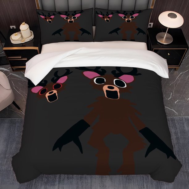 3pcs Bedding Set Featuring Exaggerated Expressions And a Korean-Style Design with Forest Themes Includes a Duvet Cover And Two Pillowcases