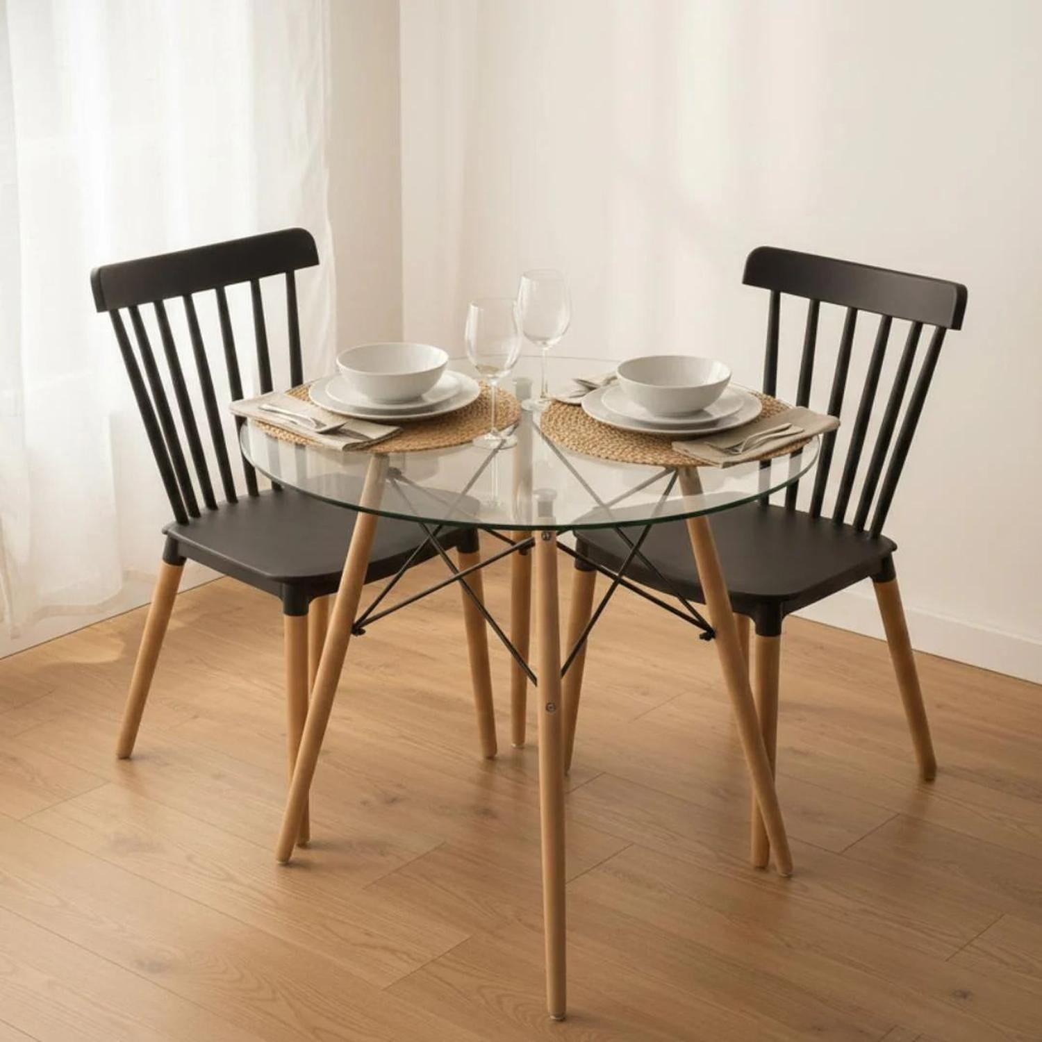 Pandalino - Comedor Mesa Elida 80 Cm + 2 Sillas Windsor Negro