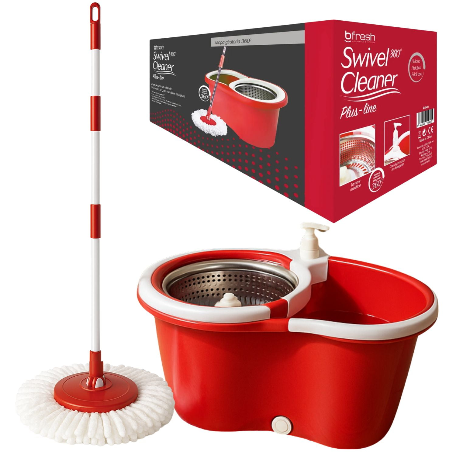 Mopa Giratoria 360° Y 2 Paños Para Trapeador Bfresh