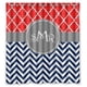 thumbnail image 1 of Cortina de ducha de baño con diseño de chevron marroquí de coral rojo y azul marino, con ganchos, tamaño 66 x 72 pulgadas, 1 of 3