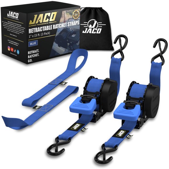Correas de trinquete retráctiles JACO 2,5 cm × 4,5 m (2 piezas) 800 kg