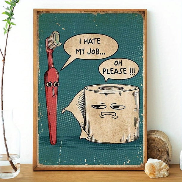1pc Funny Toothbrush with Toilet Paper Poster - Unique Humor Bathroom Painting Canvas for Bathroom Decor