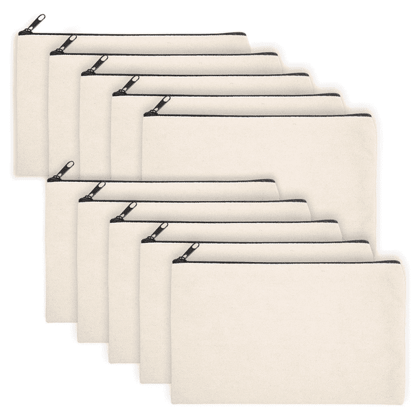 Estuche de lona para lápices, bolsa de maquillaje en blanco, bolsa de lona para lápices, bolsa de cosméticos de lona a granel, paquete de 10 unidades