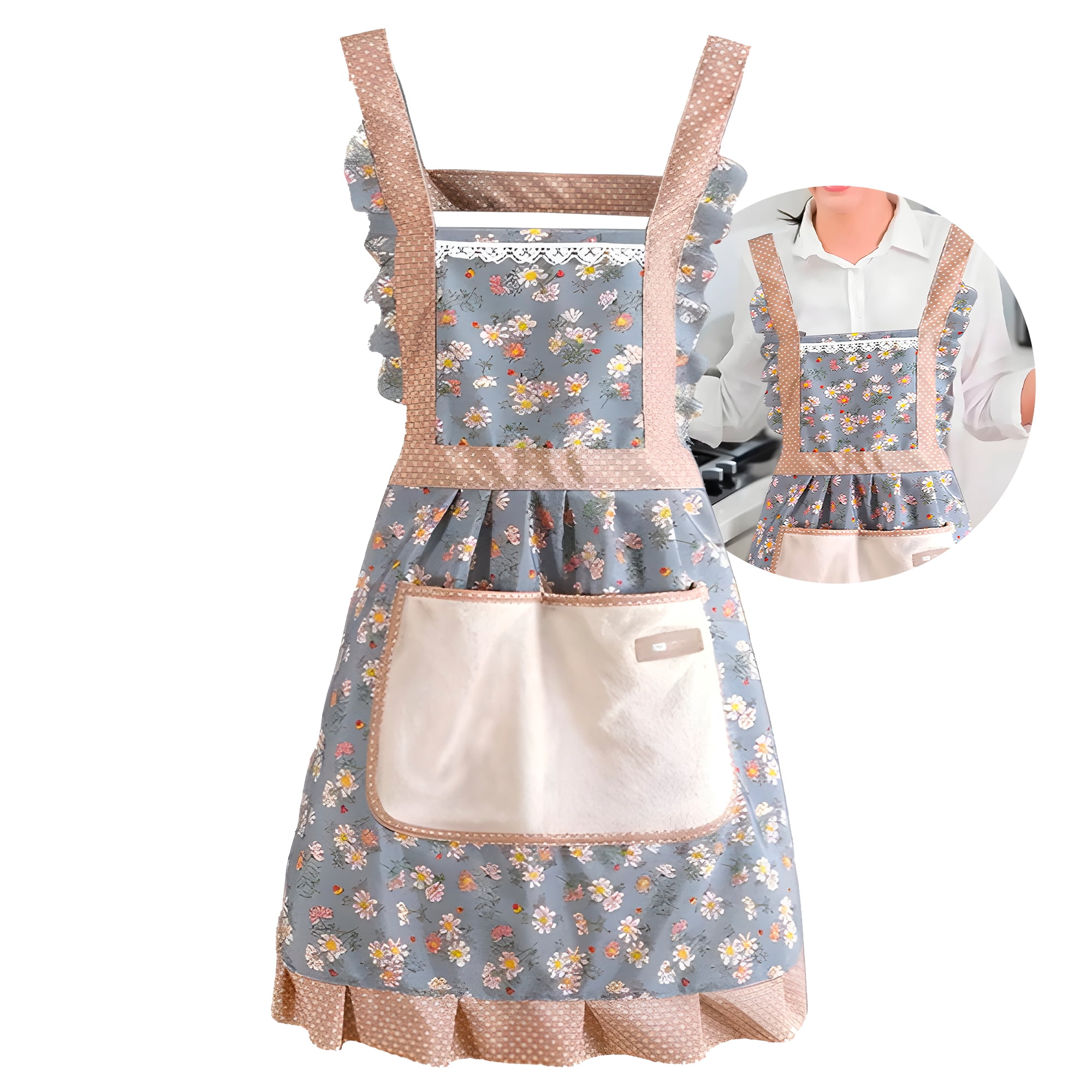 Mgm Importaciones - Delantal Cocina Pechera Mujer Bolsillos Estampado Floral